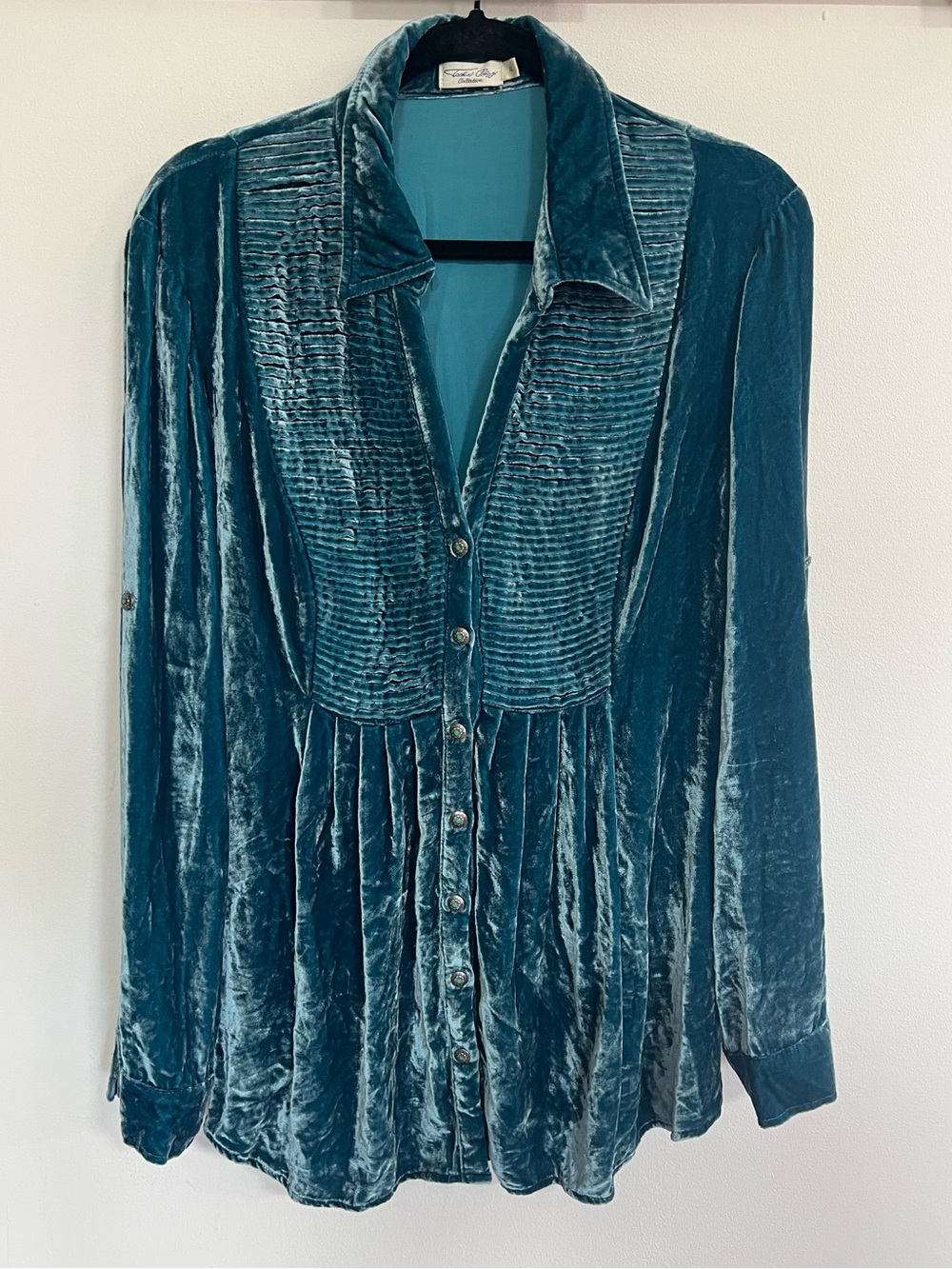 Tasha Polizzi Collection Velvet Button Front Shirt - Missing Button